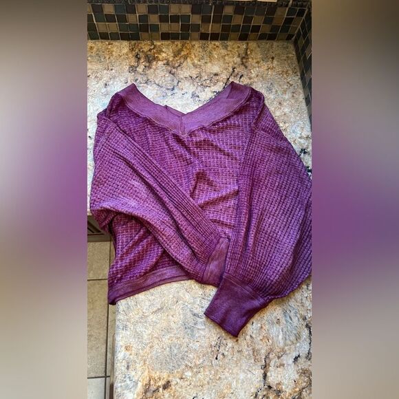 Free People Purple Waffle Knit Sweater - Picture 3 of 6